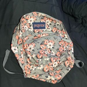 JanSport Gray/Pink Floral Backpack